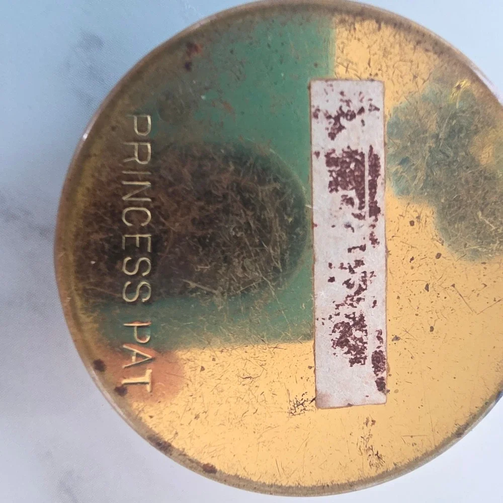 Vintage Princess Pat Rouge Compact w/ Original Makeup & Puff Gold Tone Art Deco